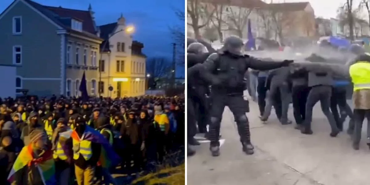 Seit 3 Uhr im Einsatz: Polizei greift bei Anti-AfD-Demo mit Pfefferspray durch