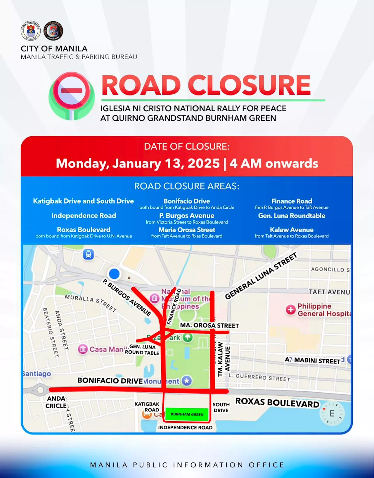 LIST: Manila road closures, traffic rerouting for INC rally on Jan. 13, 2025