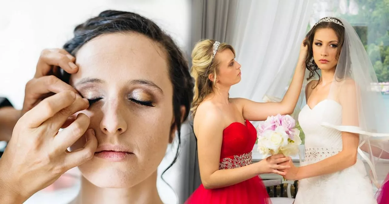 Bride Wipes Off Professional Makeup Before Wedding