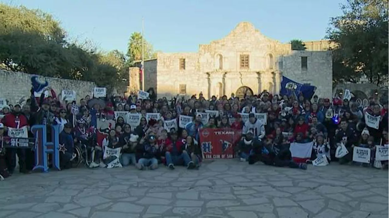 Houston Texans fans in San Antonio attend rally in front of the Alamo