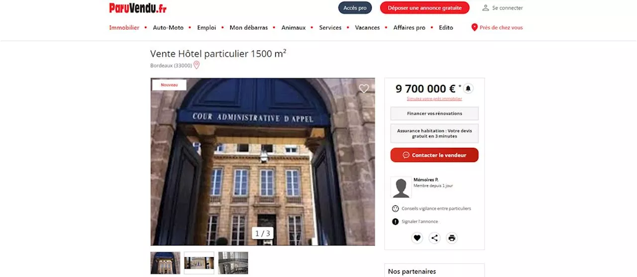 La cour administrative d’appel de Bordeaux « à vendre » sur un site d’annonces : qui est derrière le canular ?