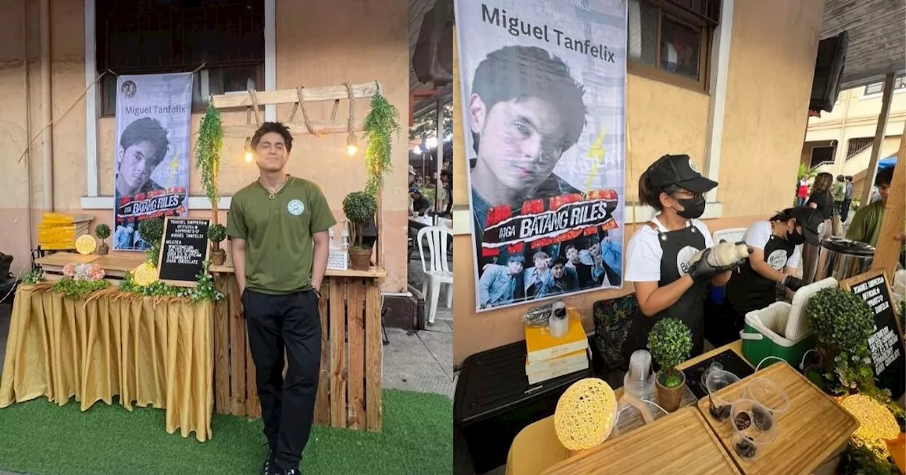 YsaGuel fans surprise Miguel Tanfelix with milk tea cart on 'Mga Batang Riles' set