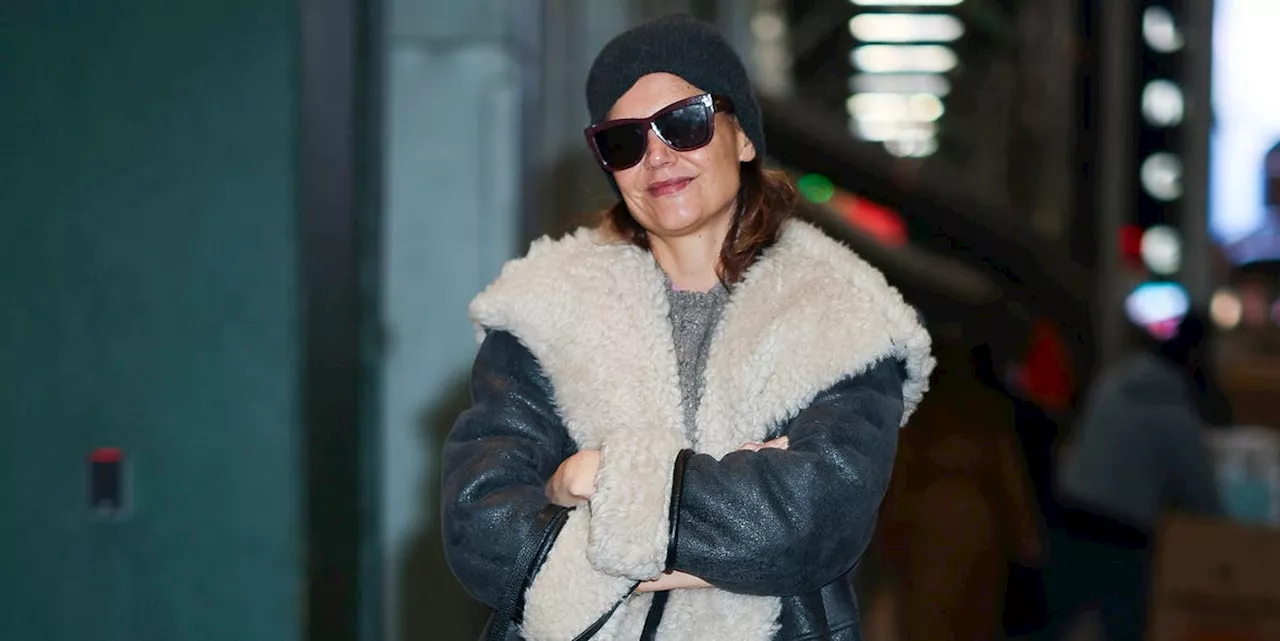 Katie Holmes' Chic Winter Style: Leather Coats and Blue Jeans