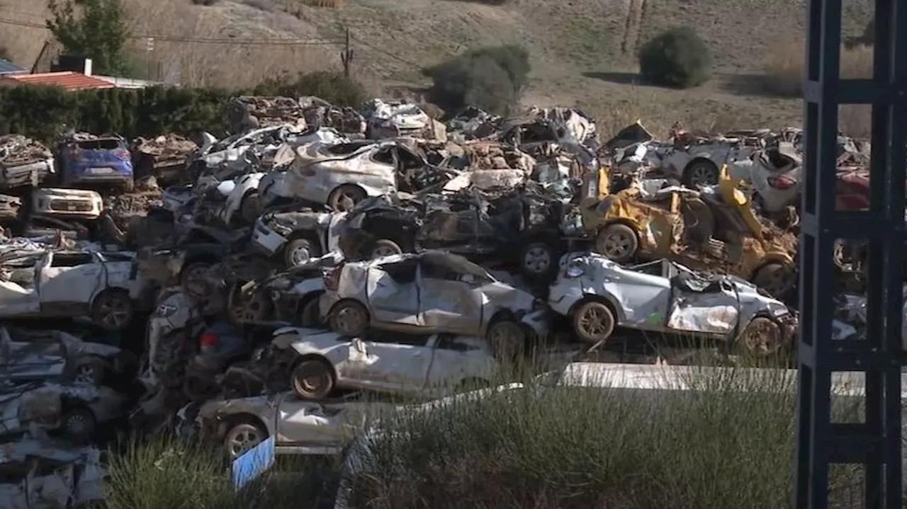 La orilla del río Agres tras la DANA, convertida en un cementerio de coches