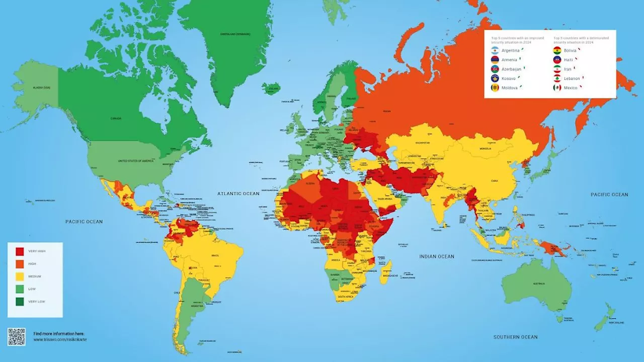 Urlaub 2025: Diese Karte zeigt, in welche Länder ihr dieses Jahr auf keinen Fall reisen solltet