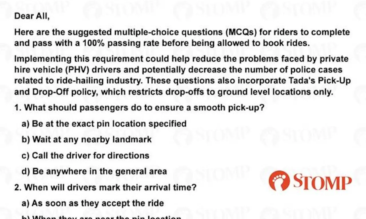 PHV Driver Proposes Passenger Quiz to Ensure Compliance with Terms and Conditions