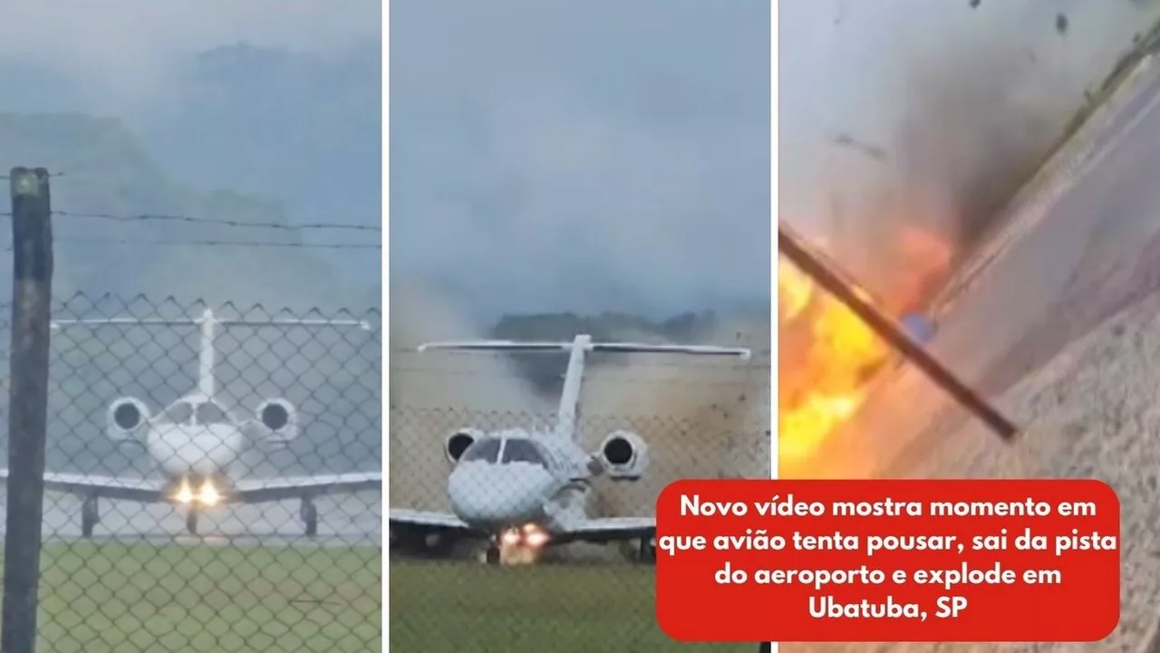 Novo vídeo mostra momento em que avião tenta pousar, sai da pista do aeroporto e explode em Ubatuba, SP