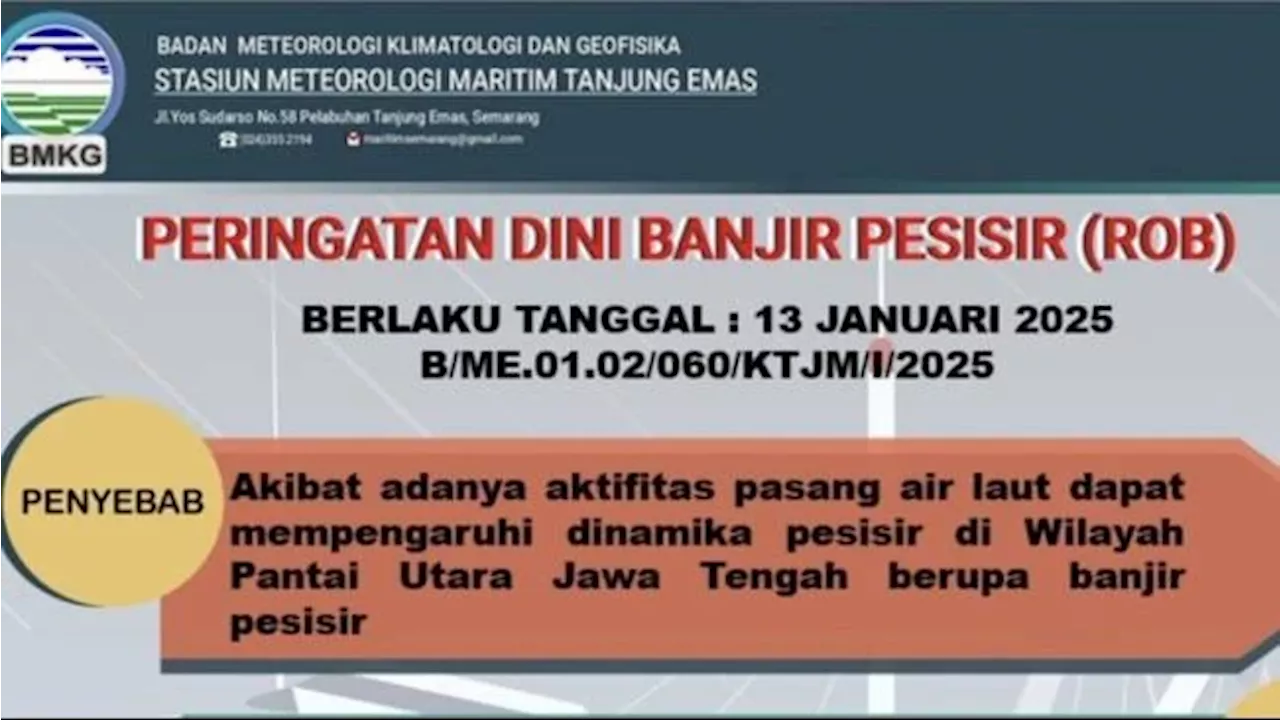 Waspada, BMKG Beri Peringatan Banjir Rob di Pesisir Pantura Jateng Malam Ini Mulai Pukul 19.00 WIB