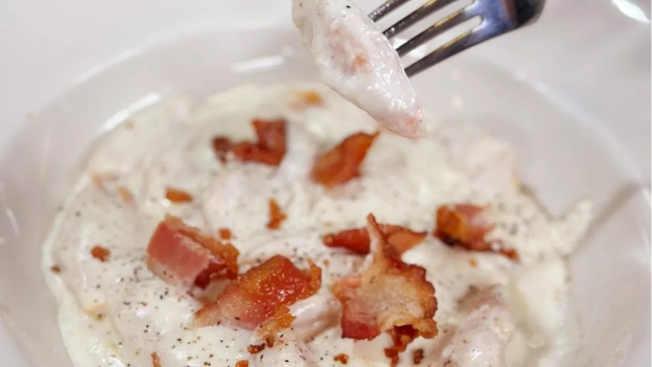 Sweet Potato Gnocchi with Parmesan Cream Sauce and Crispy Bacon