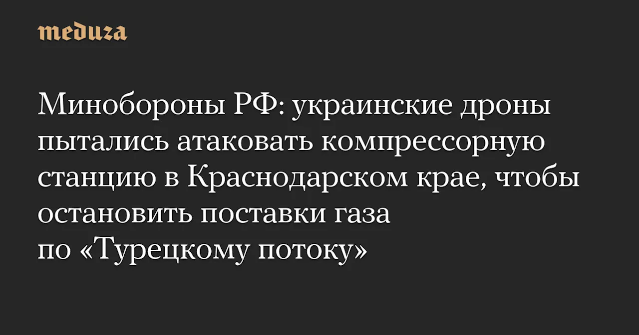 Минобороны РФ: украинские дроны пытались атаковать компрессорную станцию в Краснодарском крае, чтобы остановить поставки газа по «Турецкому потоку»