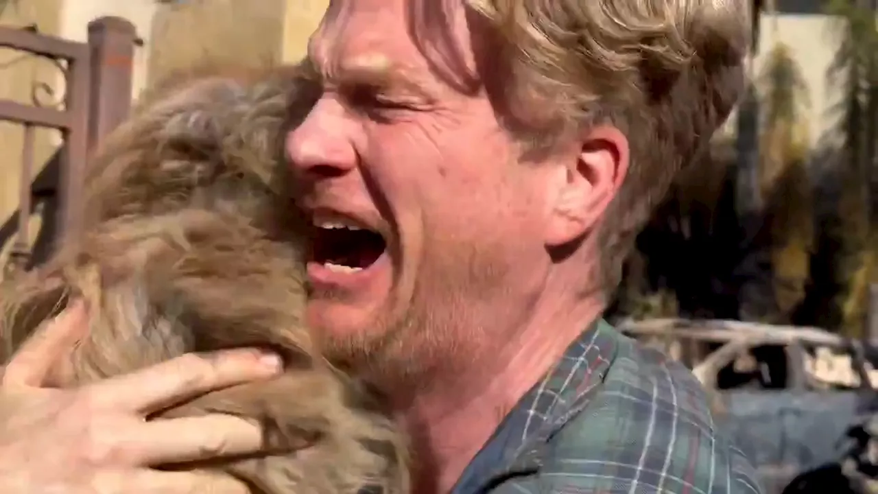 Dog Owner's Tearful Reunion with Pet After Wildfire Evacuation