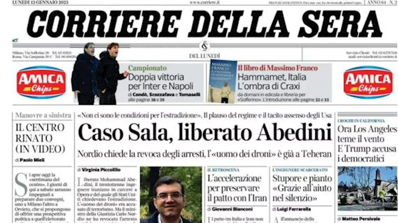 Corriere della Sera in prima pagina: 'Doppia vittoria per Inter e Napoli'