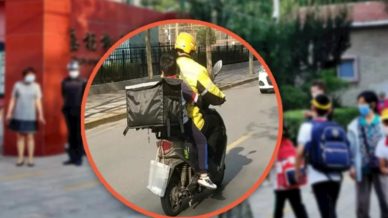 Madre contrata a repartidor para llevar a su hijo al colegio y genera polémica en China