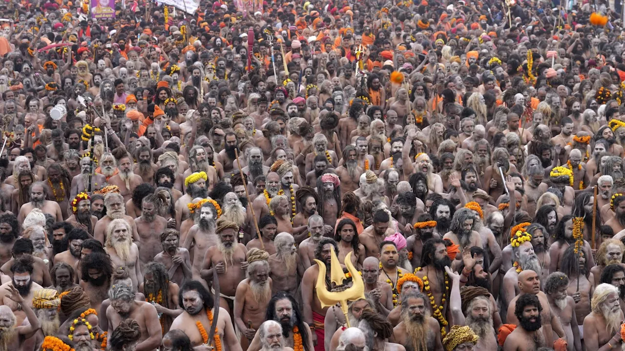 Naga Sadhus Prepare for Ritual Baths at Maha Kumbh Festival