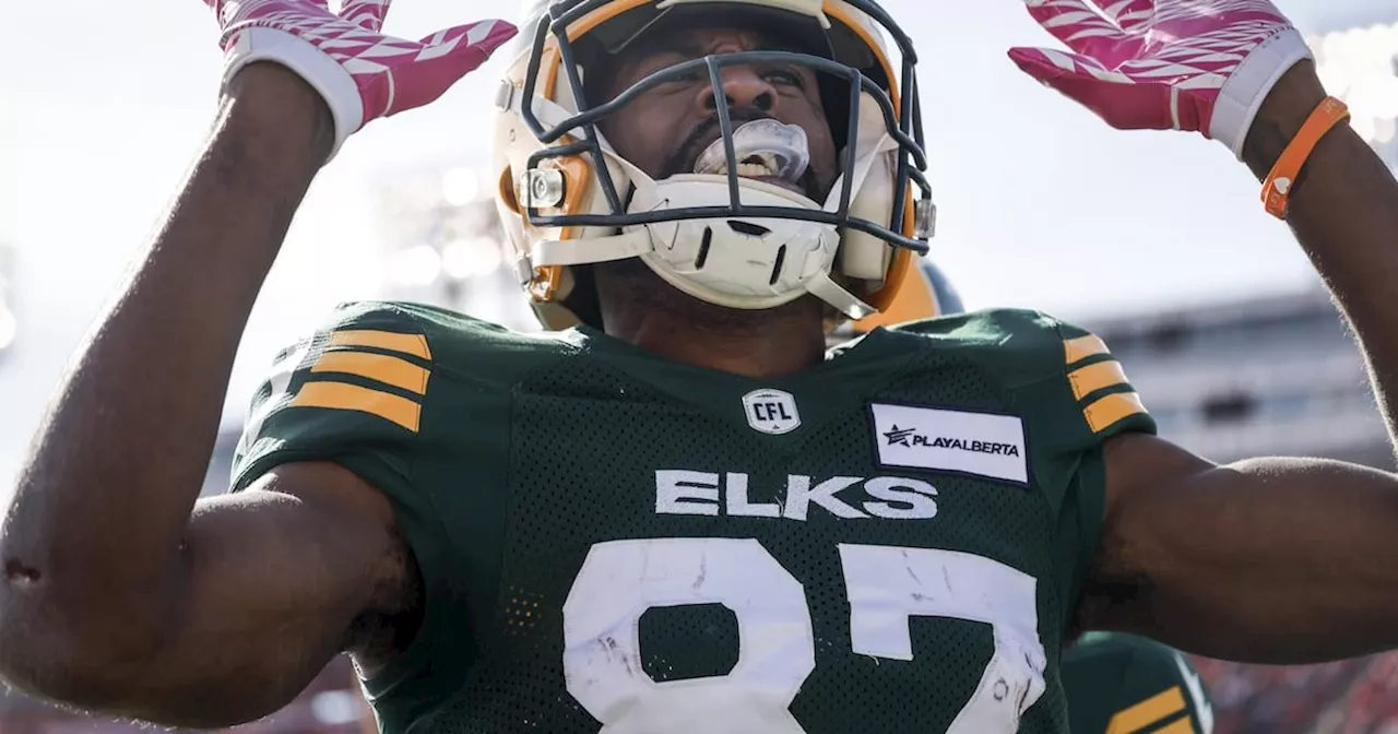 Edmonton Elks' Eugene Lewis Celebrates Touchdown