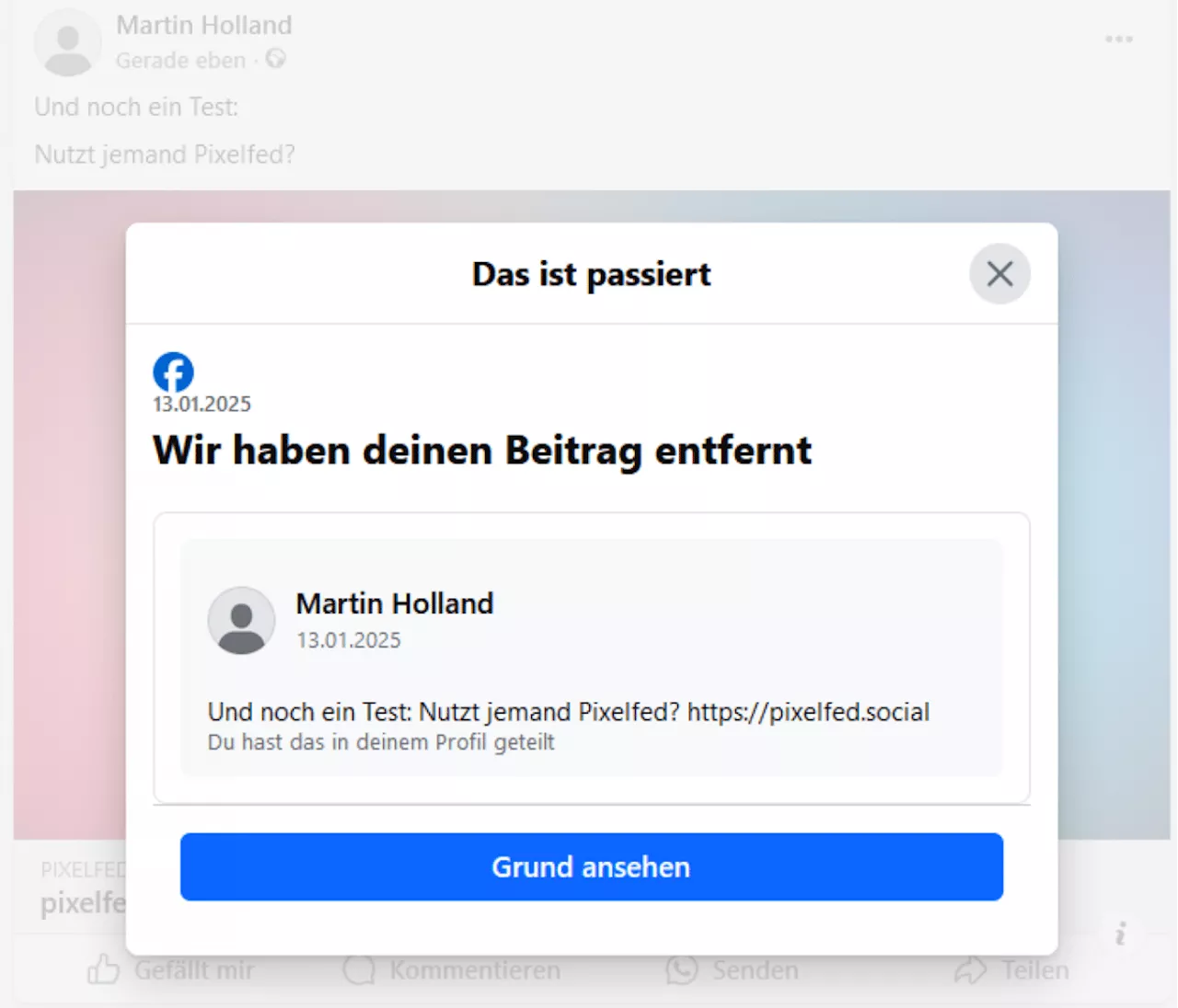 Facebook Pixelfed Links Als Spam Gemeldet