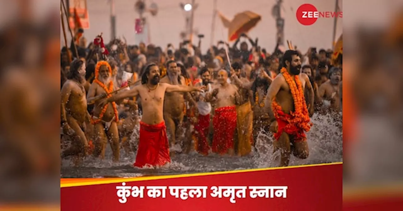 Pahla Amrit Snan 2025: पहले अमृत स्नान पर प्रयागराज में उमड़ा श्रद्धालुओं का सैलाब, अखाड़ों ने बारी-बारी से संगम में लगाई डुबकी