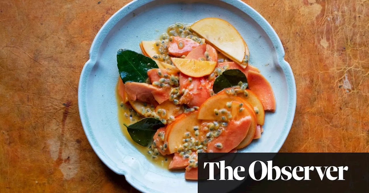 A Bitingly Refreshing Dessert with Persimmons, Cardamom, and Lime Leaves