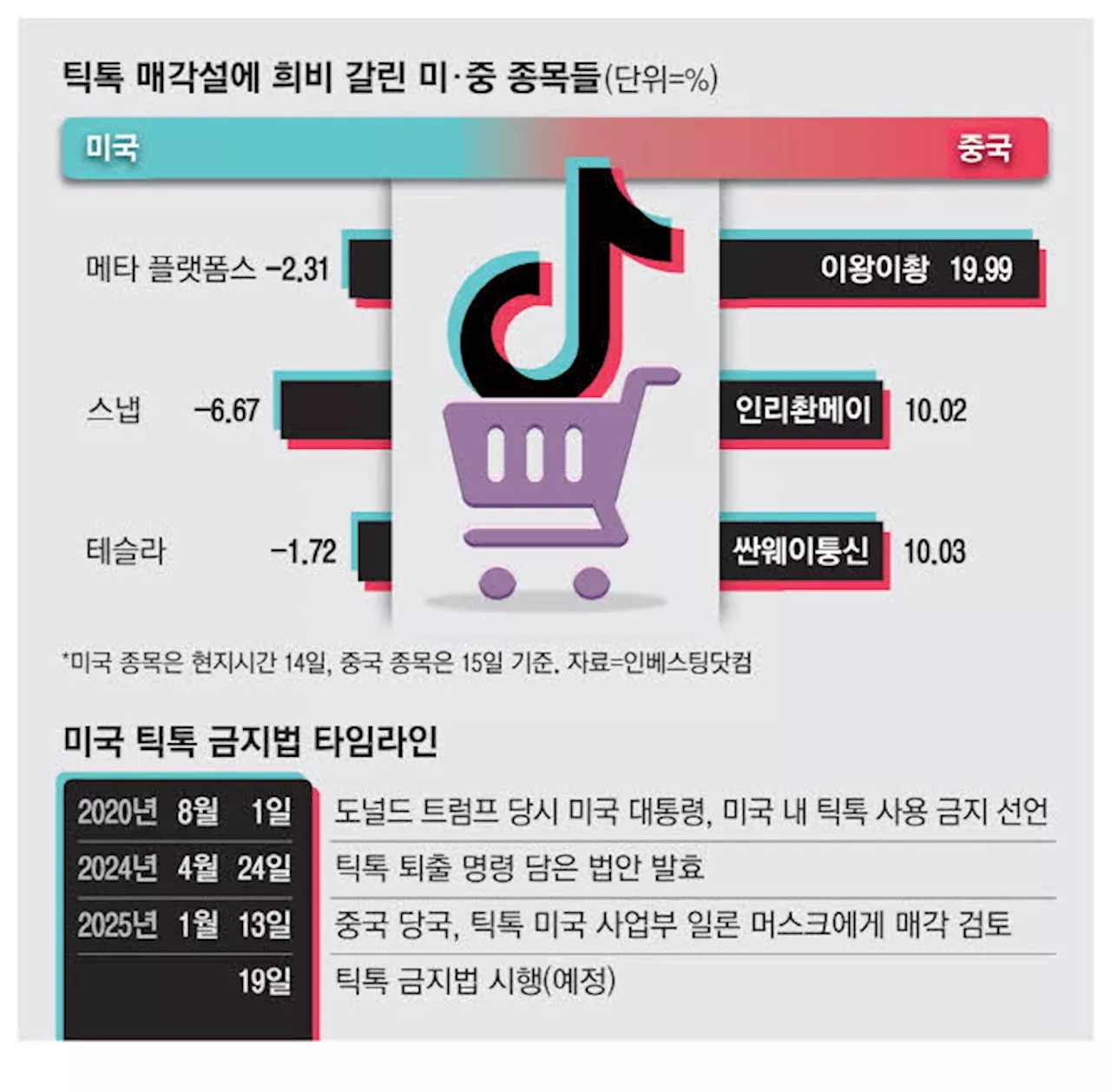 틱톡 금지법 좋다말았네 … 메타·스냅 주춤