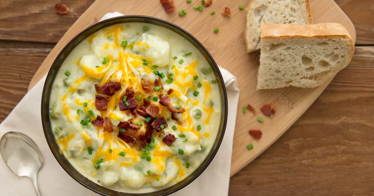 Soupe de poireaux, cheddar et bacon