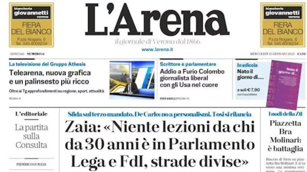 L'Arena in prima pagina sui gialloblu: 'La città aspetta l'Hellas Verona del futuro'