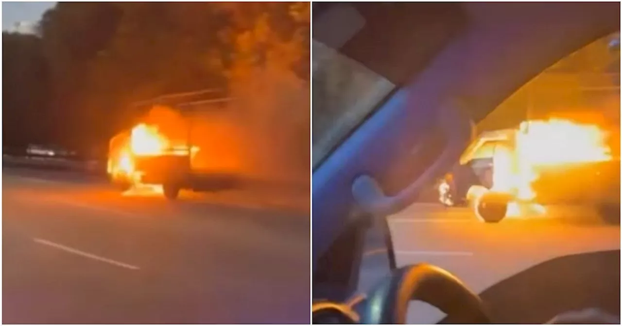 Lorry Caught on Fire 'Drives' Itself on Putrajaya-Cyberjaya Highway as Driver Jumps Off to Safety