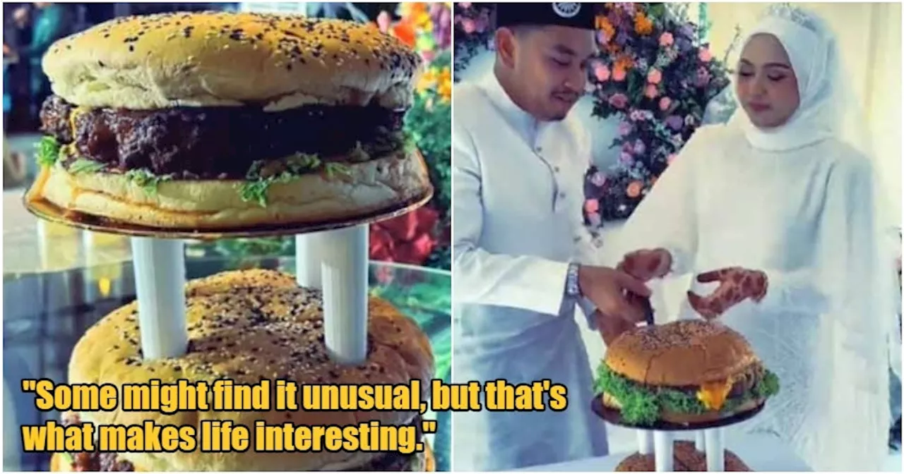 M'sian Newlyweds Swap Traditional Wedding Cake for a Unique Two-Tier Burger Cake at Their Reception!