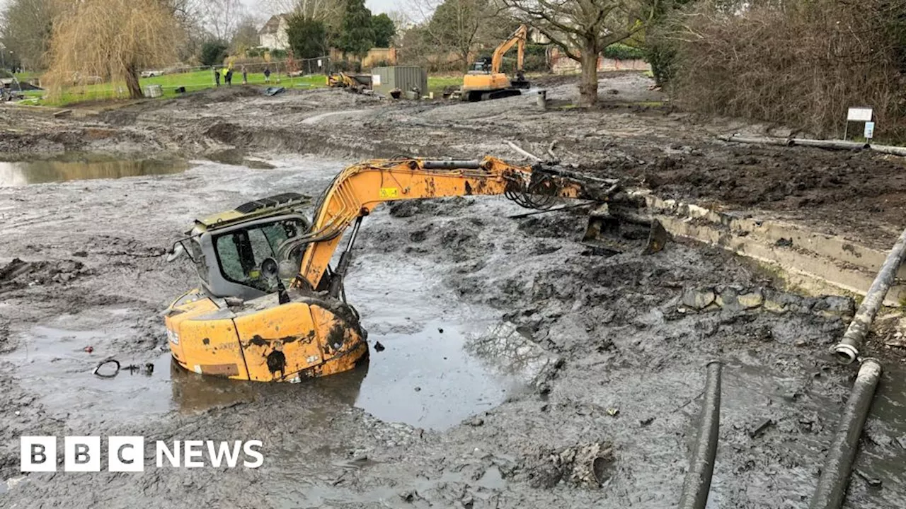 Excavator Sinks in Essex Pond During Desilting Project