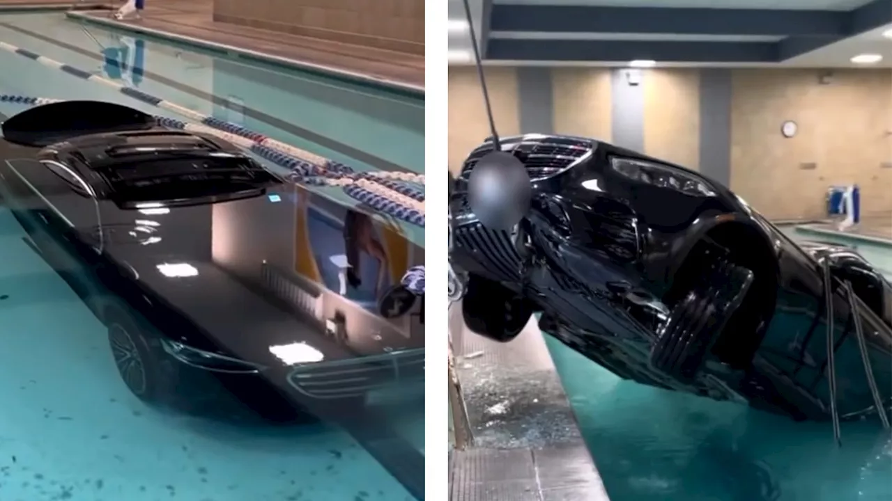 Mercedes S-Class Crashes Through Wall, Plunges into Pool