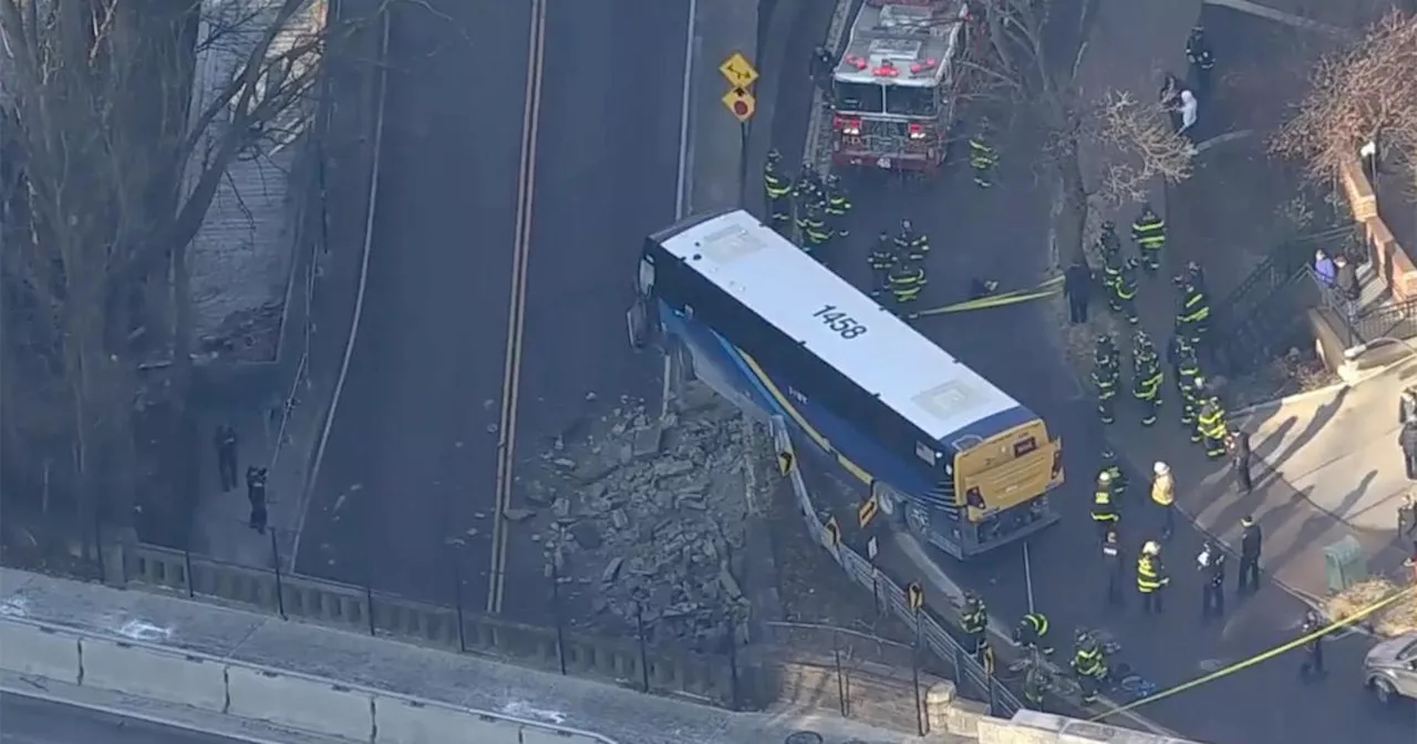 MTA Bus Crashes Into Retaining Wall in the Bronx, No Injuries