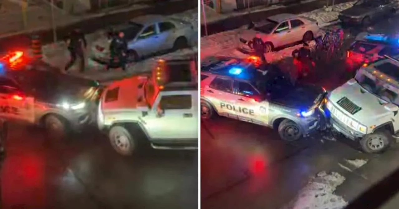 Suspect in Stolen Hummer Ramps Police Cruisers in Downtown Toronto