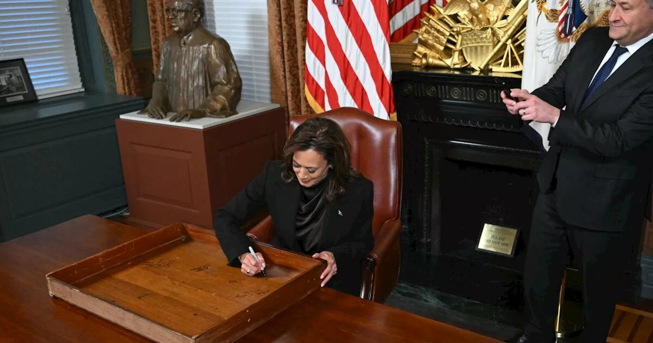 Vice President Harris Signs Desk, Marks End of Historic Term