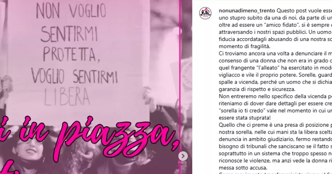Attivista di 'Non una di meno' "stuprata da un compagno" dell'associazione: la denuncia