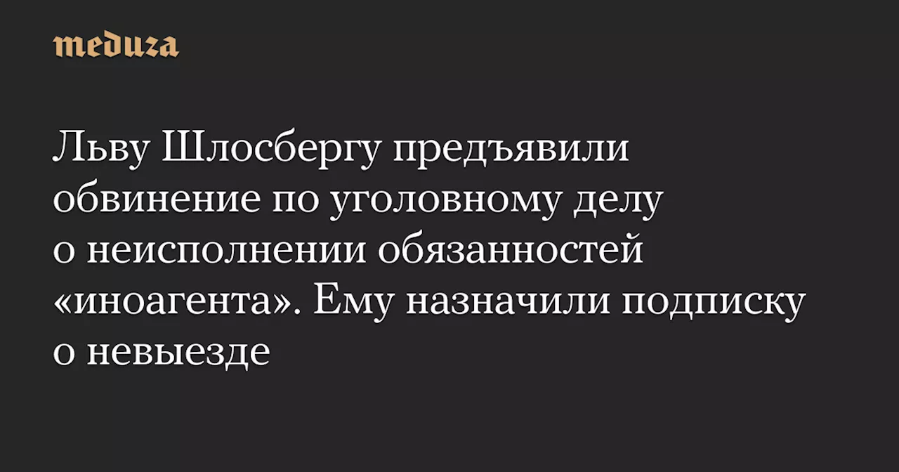 Льву Шлосбергу предъявили обвинение по делу о неисполнении обязанностей «иноагента»