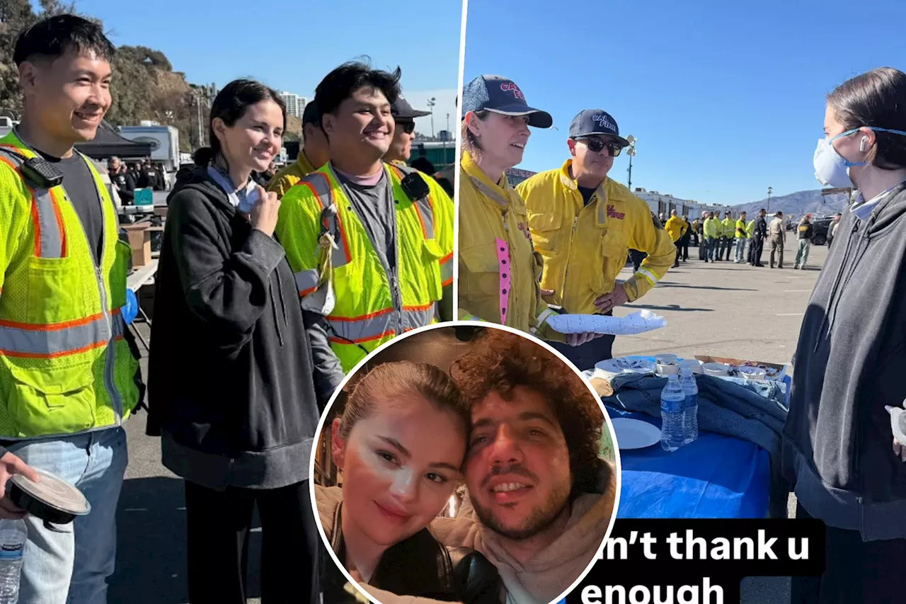 'Grateful' Selena Gomez and Benny Blanco serve food to first responders during LA fires