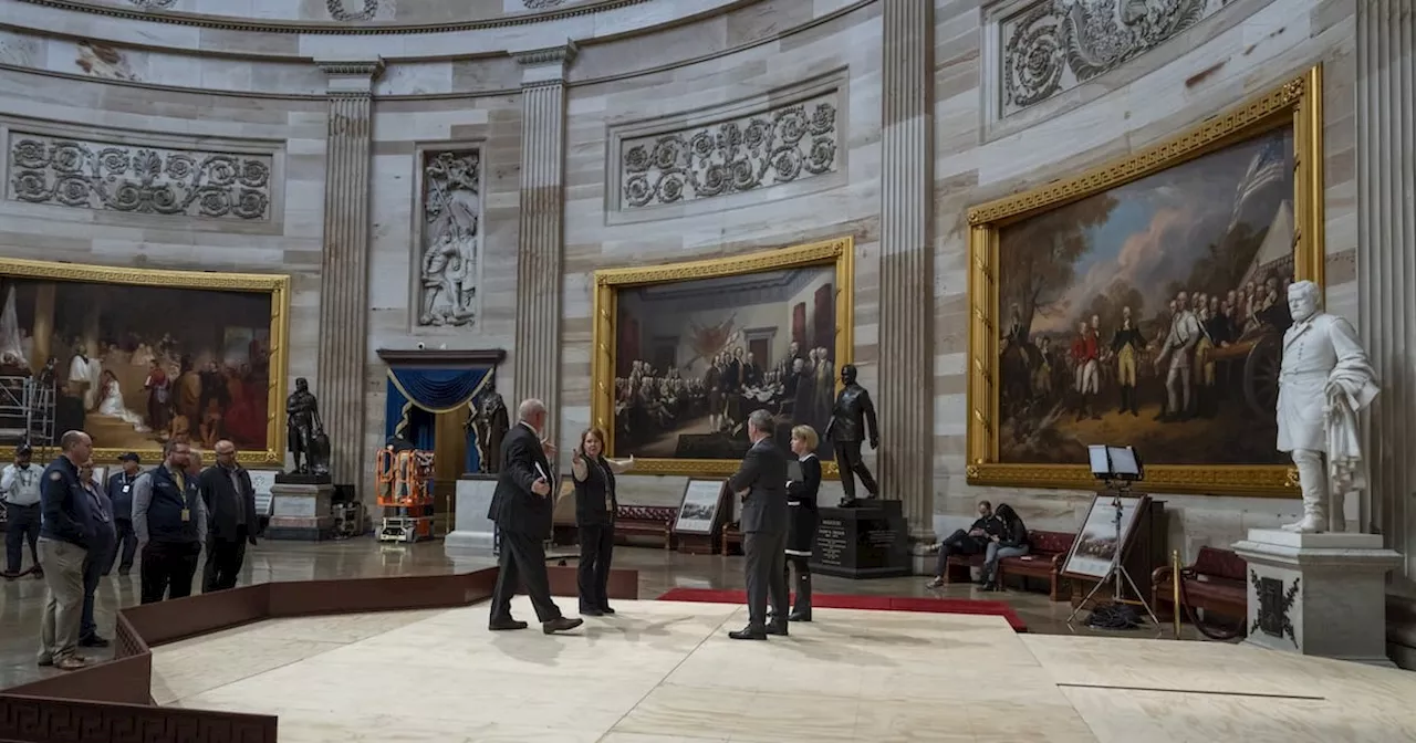 Officials Inspect Inauguration Stand Construction at U.S. Capitol