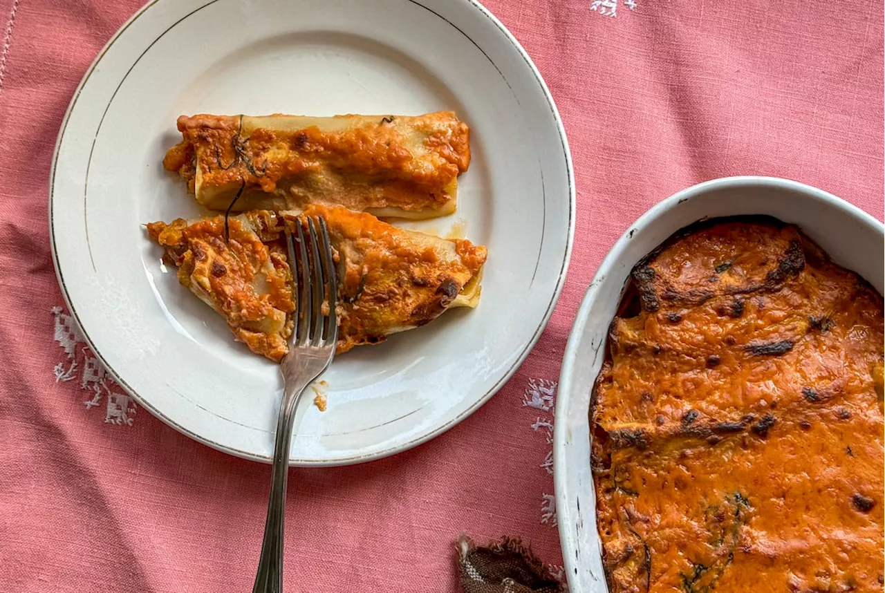 Canelones de calabaza y tomates semisecos