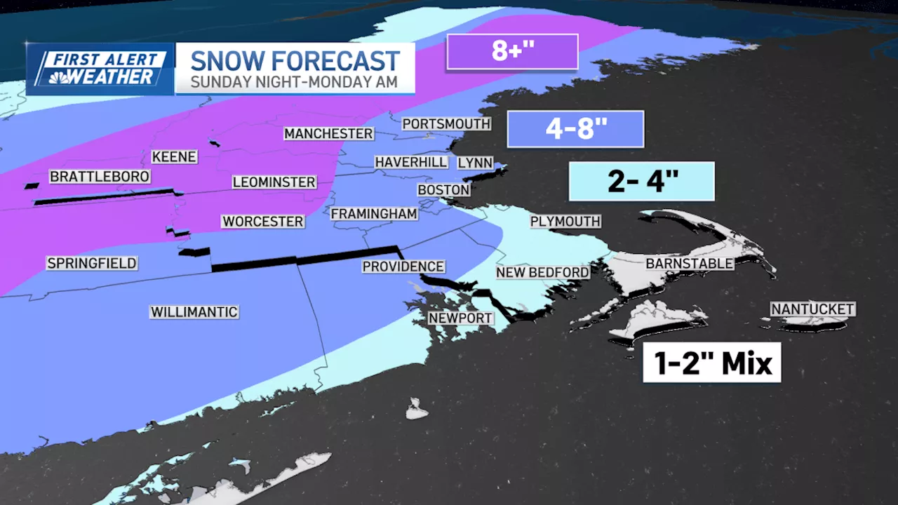 Snow totals rising: Where 8+ inches could fall in New England