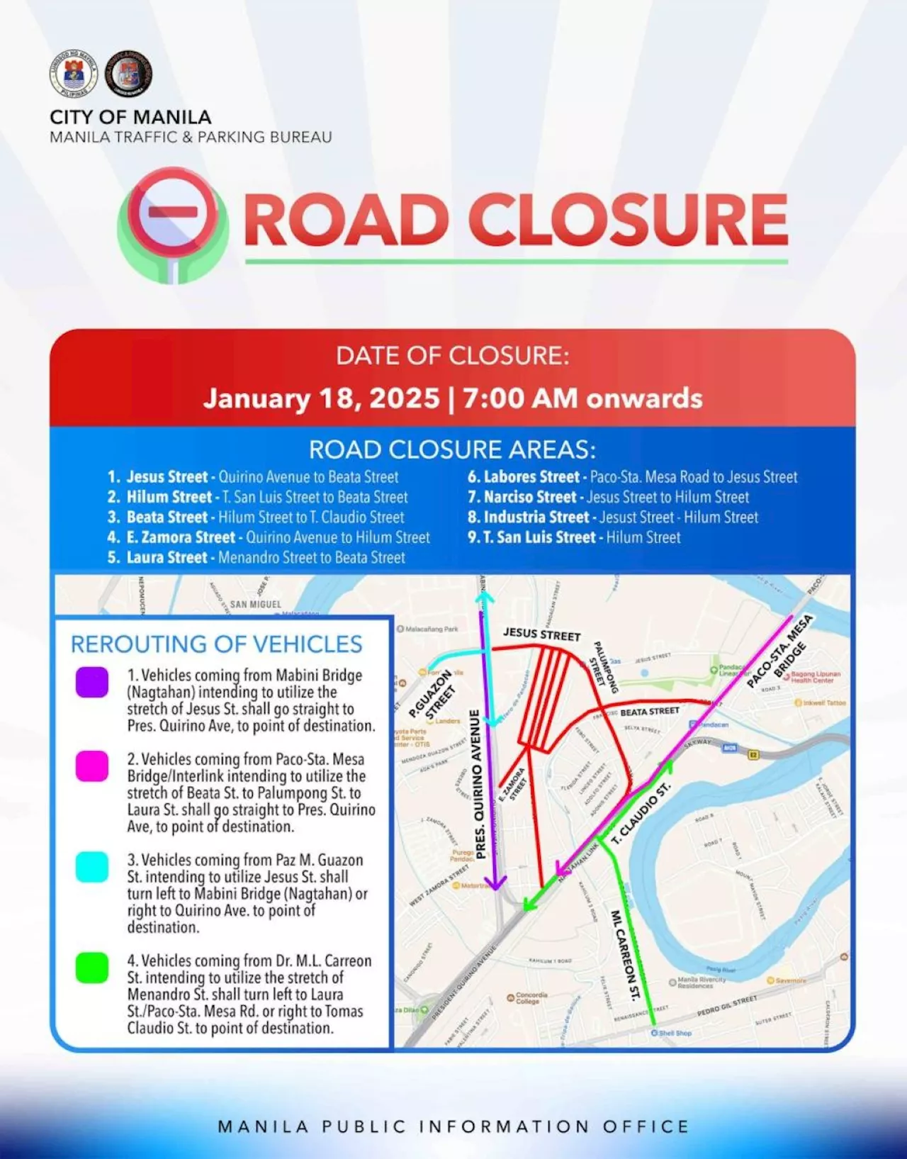 Nine Streets in Manila Closed for Feast of Sto. Niño