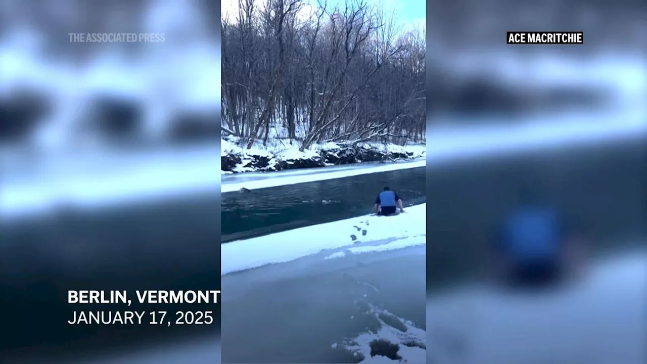 Man's dramatic rescue of dog from freezing river in Vermont caught on video