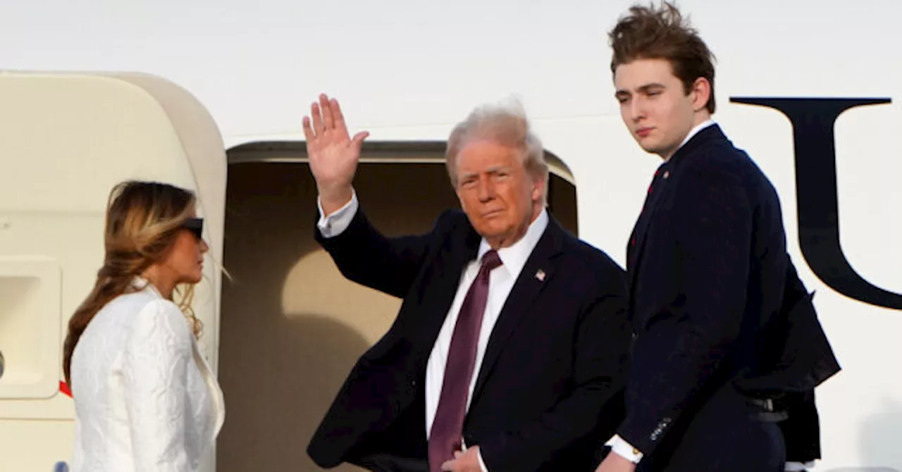 Donald, Melania, Barron Trump Board Plane for D.C. Ahead of Inauguration