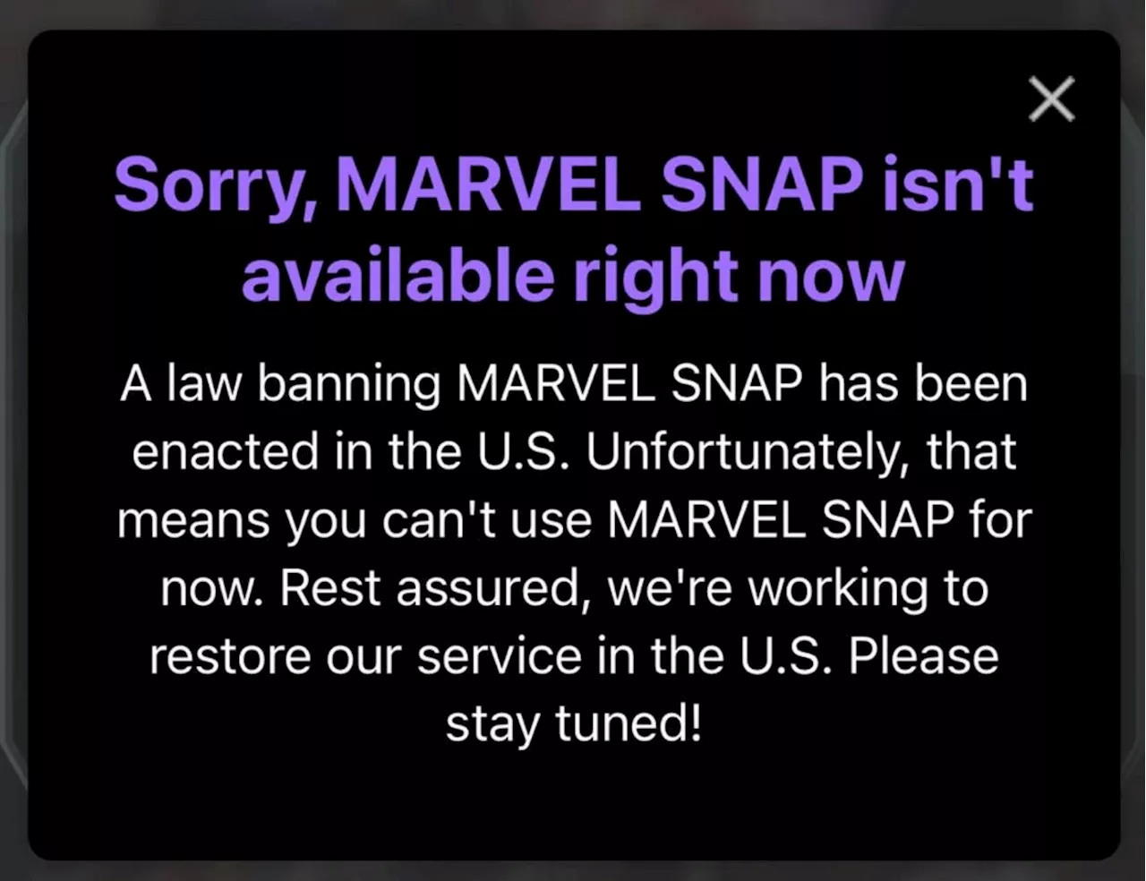 ‘Marvel Snap’ Developer Wasn’t Told It Would Be Banned, Recommends VPN