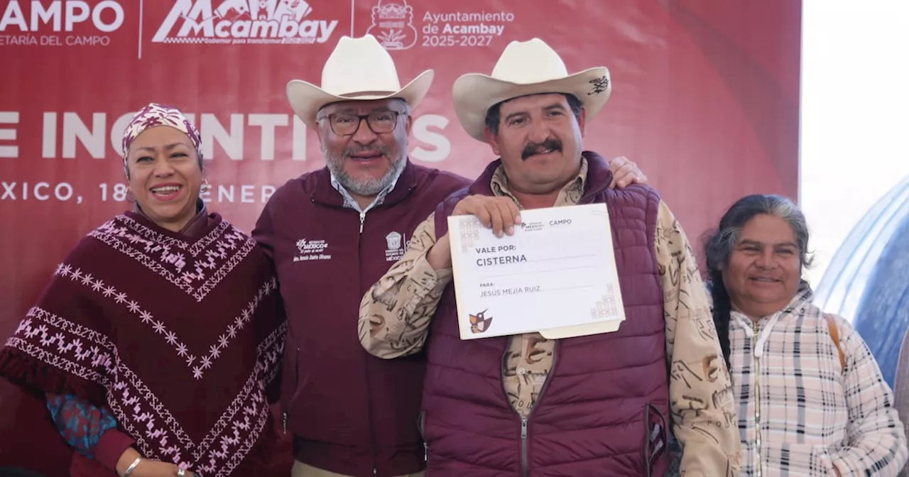 Gobierno de Delfina Gómez beneficia a productores agrícolas del norte del Edomex con cisternas, molinos y motobombas