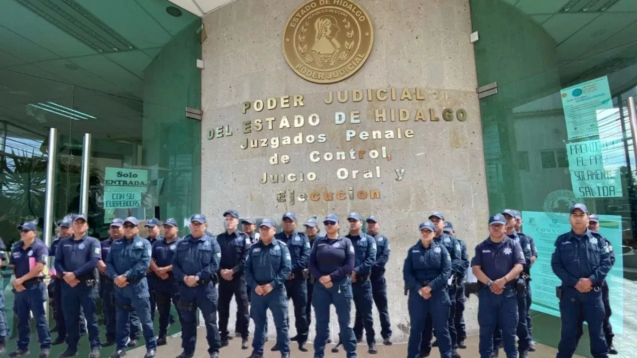 Balacera en Actopan: 50 policías vigilan audiencia de detenidos por narco, armas y secuestro