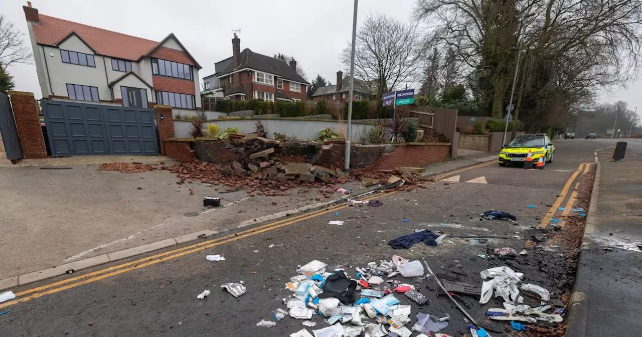 Casualty in hospital after 'car hits kerb at 90mph and destroys wall' in 3am horror crash