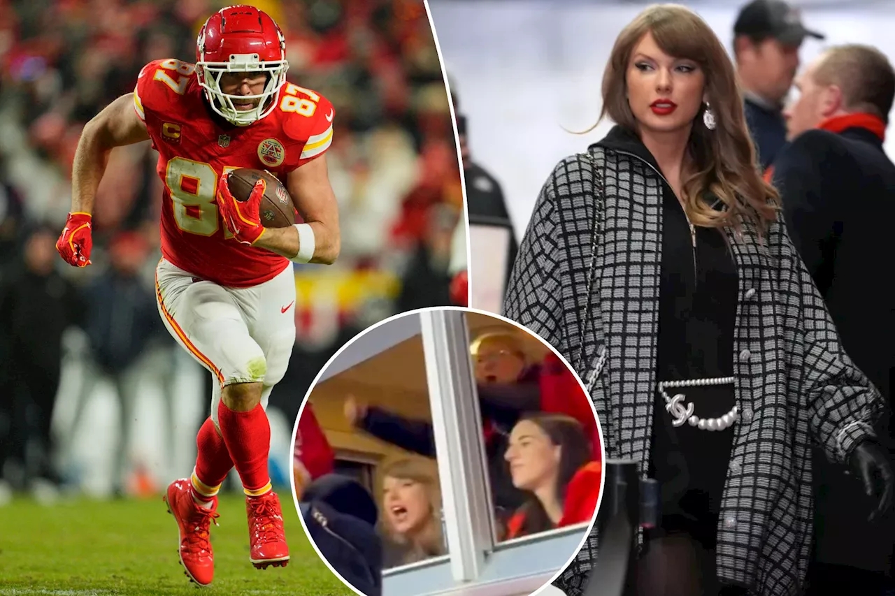 Taylor Swift has two-word reaction to Travis Kelce play during Chiefs' playoff win in new video