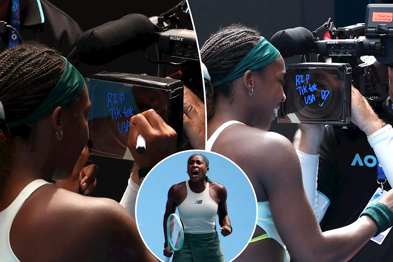 Tennis star Coco Gauff writes ‘RIP TikTok USA’ on TV camera at Australian Open