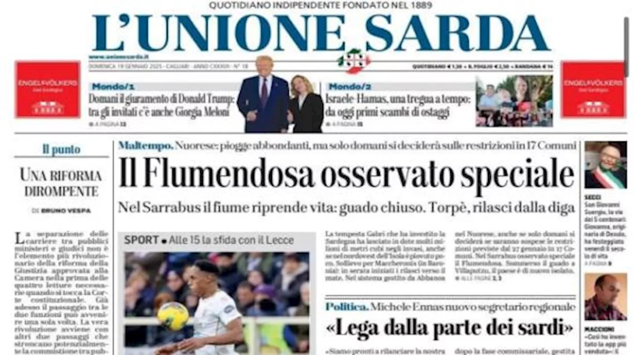 Alle 15 sfida casalinga con il Lecce, L'Unione Sarda: 'Cagliari, Mina suona la carica'