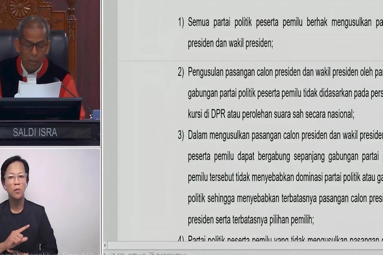 Dua Hakim MK Berpendapat Terhadap Putusan Penghapusan Ambang Batas Minimal Presiden dan Wakil Presiden