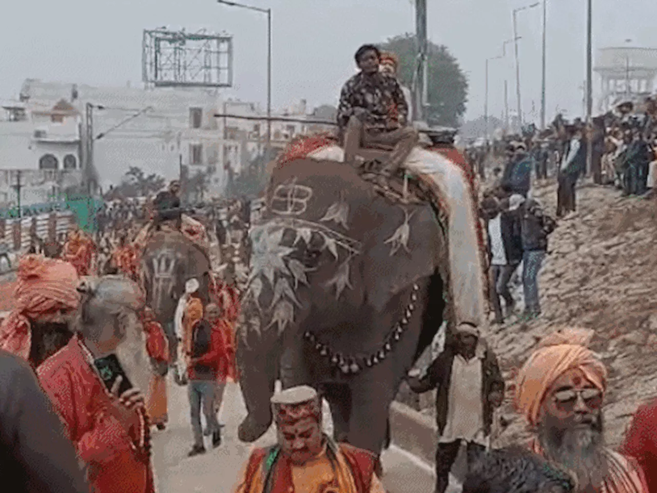 महाकुंभ में श्री पंचायती महानिर्वाणी अखाड़े की पेशवाई: हाई सिक्योरिटी के बीच 1000 साधु-संत हाथी-घोड़े और रथ प...